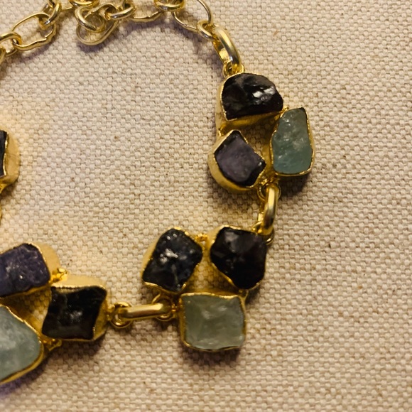 Raw Multi Gemstone brass Bracelet - Picture 3 of 5